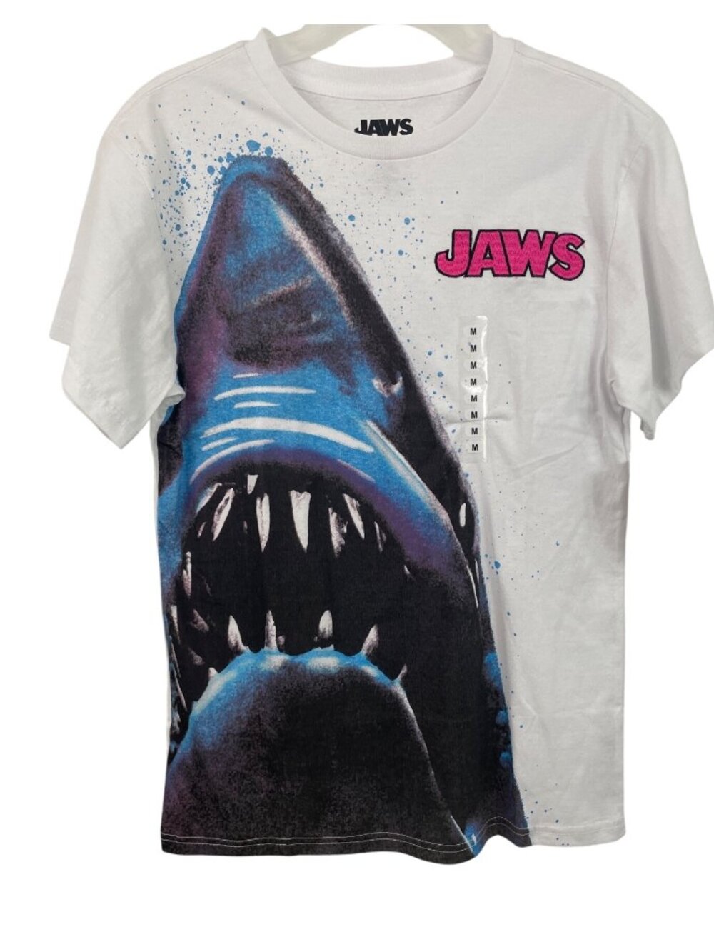 Jaws Shark Graphic White T-Shirt Embroidered Size Medium Universal Studios